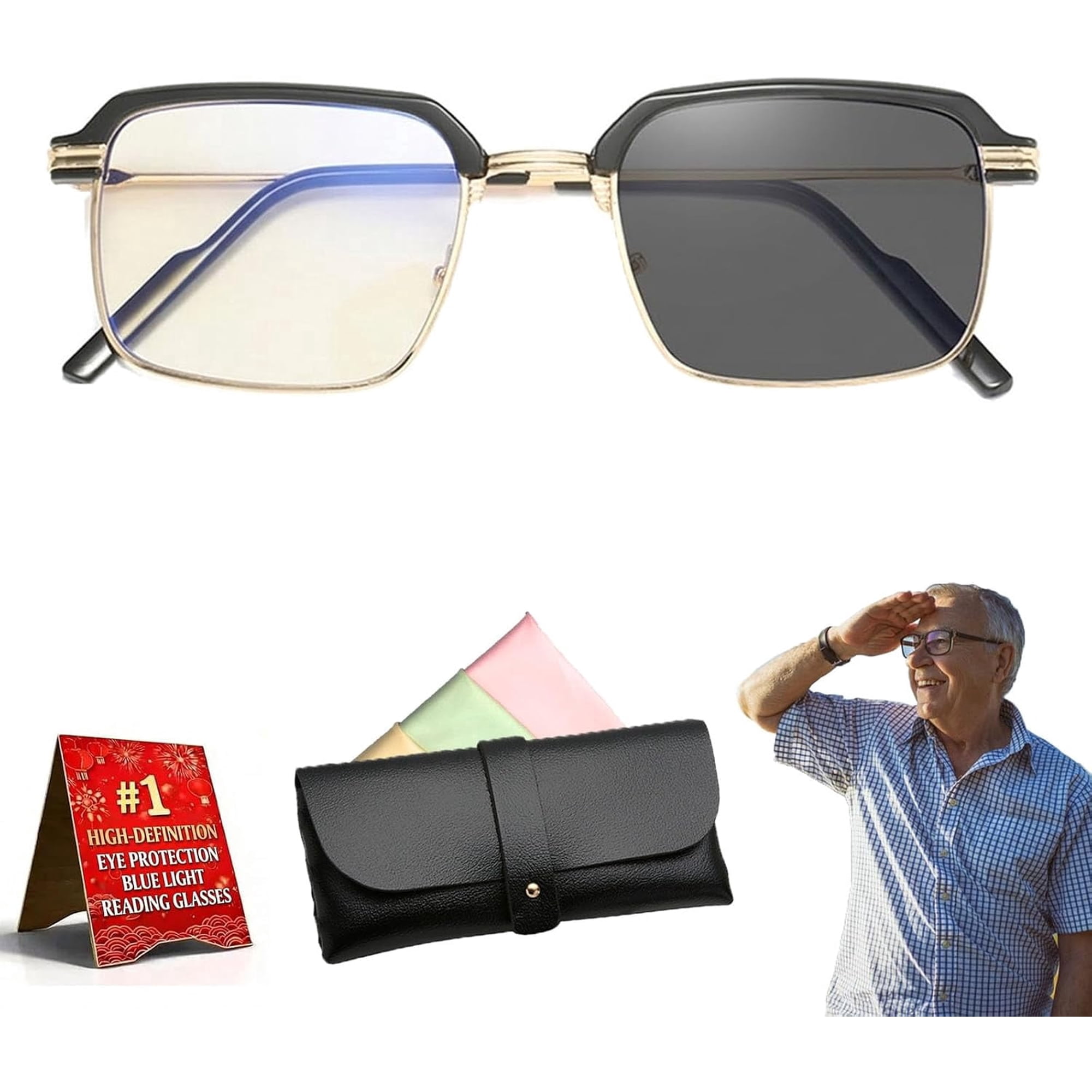 High-Definition Eye Protection Blue Light Filter Intelligent Zoom Progressive Lenses Reading Glasses for Men Women