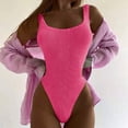 thumbnail image 2 of Mrzhqd Womens One Piece Swimsuits Tummy Control Solid Color Square Neck High Waisted Bathing Suit Summer Wrap Tie Back Monokini Swimwear 1 Piece Swimsuit Pink L, 2 of 6