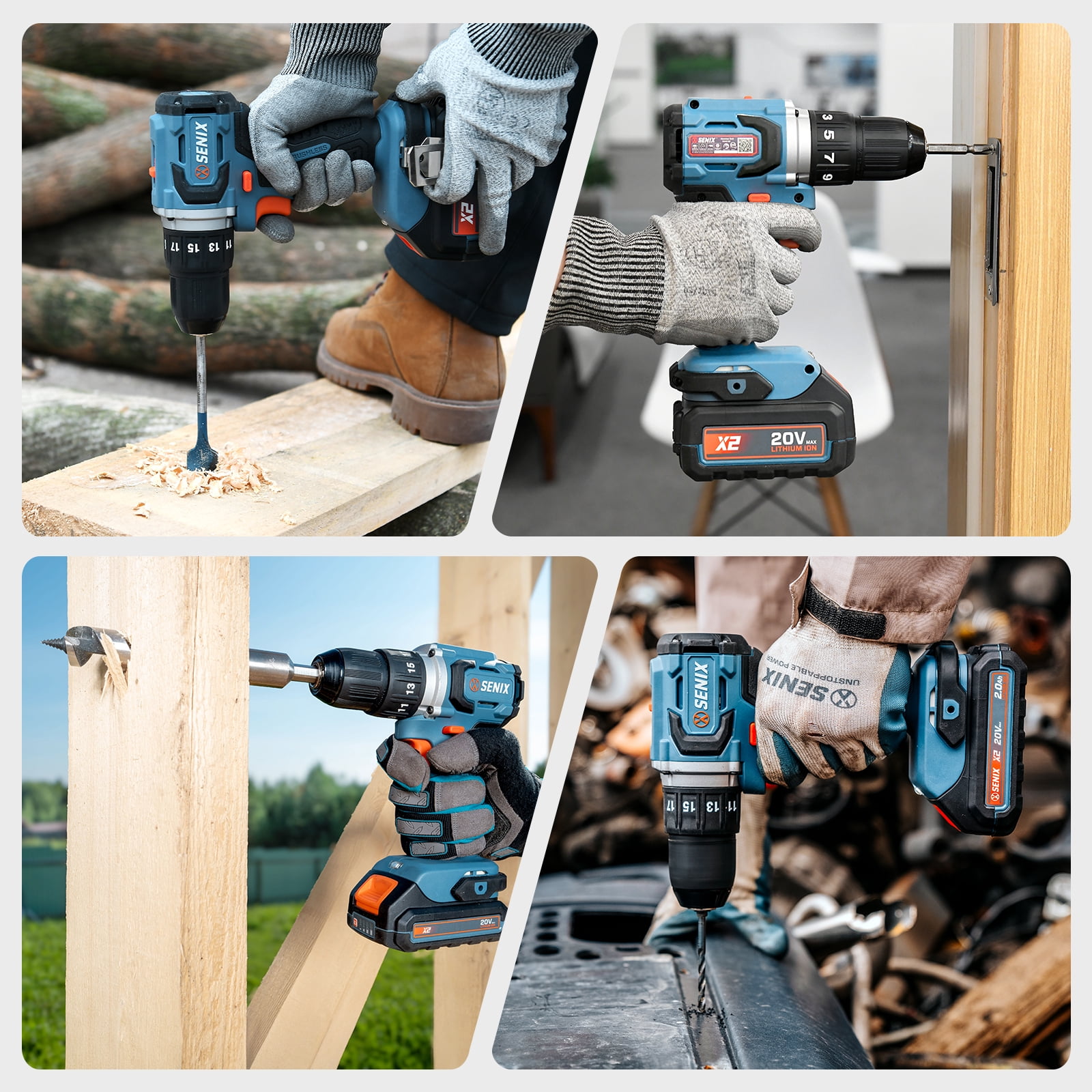 SENIX 20 Volt Max* Brushless 1/2-Inch Drill Driver, 45 Foot-Pounds of Max Torque, 2000 RPM Max, (Battery, Charger and Soft Bag Included) PDDX2-M2