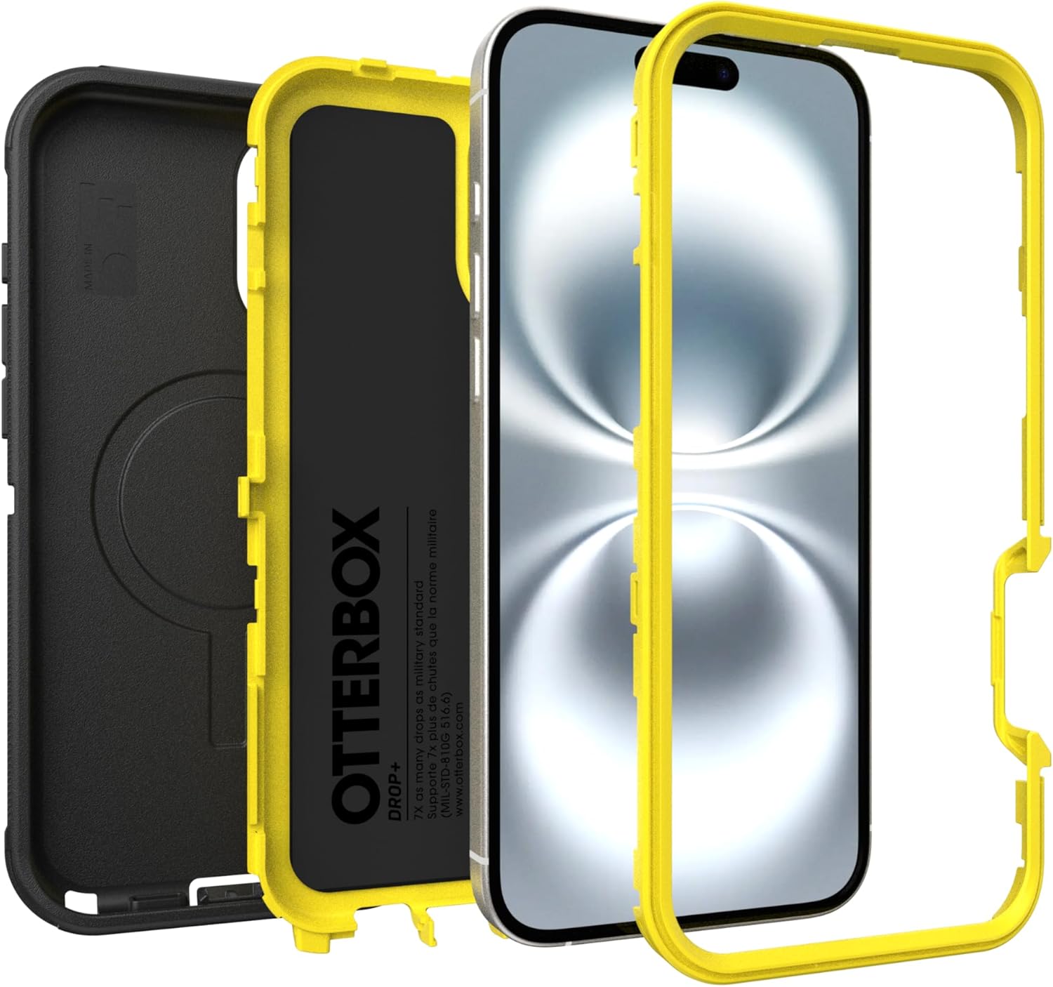 OtterBox iPhone 16 Plus (Only) - Defender Series MagSafe Case - Night (Black & Yellow) - Holster Clip Included - Built-in Magnets - Screenless - Rugged & Durable - with Port Protection - Non-Retail
