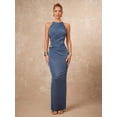 thumbnail image 3 of Dusty Blue Elegant Halter Neck Ruched Criss-Cross Bodycon Dress For Women Evening Party Glam, 3 of 8