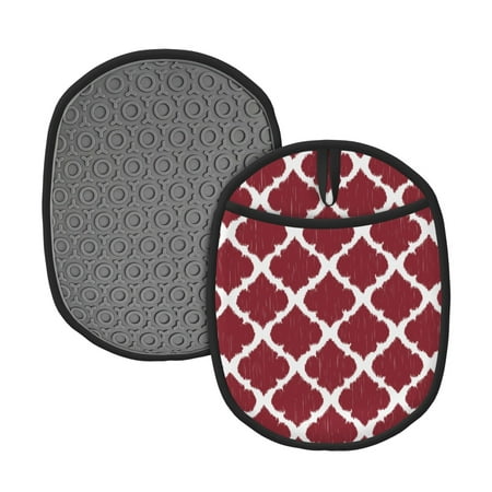 

2 Pack Oven Mat Non-Slip Insulated Pan Mat Baking Gloves 9.4 X 7.5in For Home Kitchen Table Office Study Hotel Vintage Red Moroccan Pattern