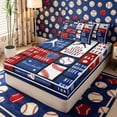 thumbnail image 2 of Meiyoeat Eat Sleep Baseball Zipper Full Size Comforter Sets with Fitted Sheet and 2 Pillowcases, Sport Ball Gamer Zipper Bedding Set, Red Blue White,4pcs,Navy Blue Reversible, 2 of 6
