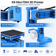 Fully Assembled Mini K9 3D Printer, High-Precision 3D Printing Machine with Automatic Leveling, Suitable for Beginners, Compact Blue 3D Printer for Hobbyists, blue, 1set