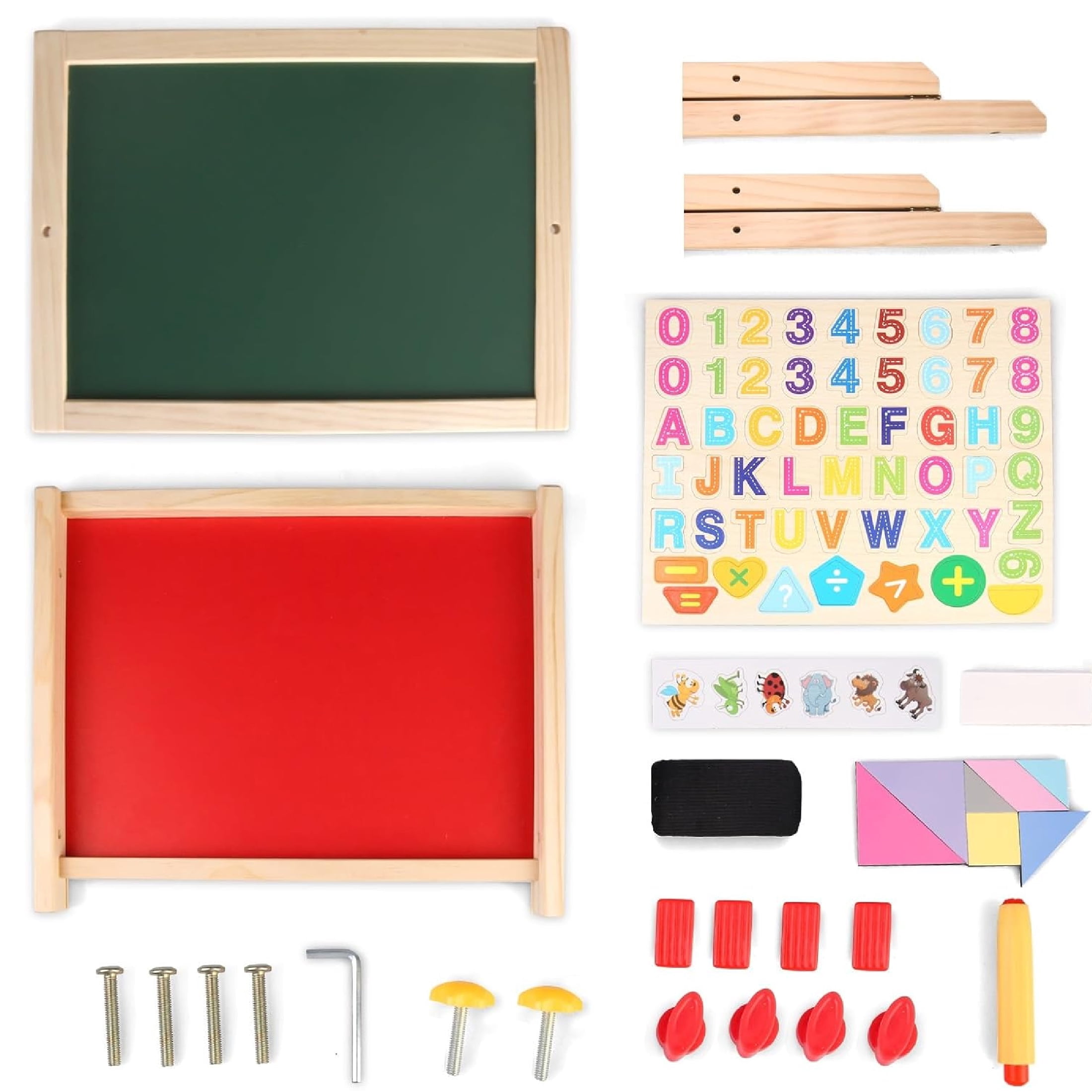 Ealing Kids Wooden Easel Double-Sided Tabletop Drawing Board Magnetic Whiteboard Chalkboard, with Letters Numbers  & Art Supplies, Preschool Learning Toys for  Boys Girls Ages 3+
