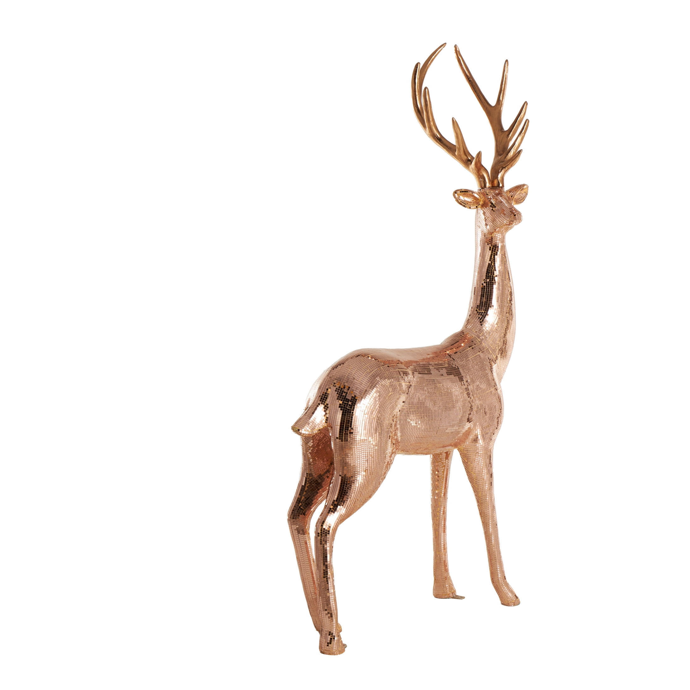 37" x 58" Copper Fiberglass Floor Reindeer Christmas Sculpture with Mosaic Pattern, by DecMode