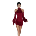 thumbnail image 3 of dgysar Formal Halter Maxi Dress - Long Sleeve Party Dress with Halter Neckline, Perfect for Weddings, Banquets & Galas Wine L, 3 of 5
