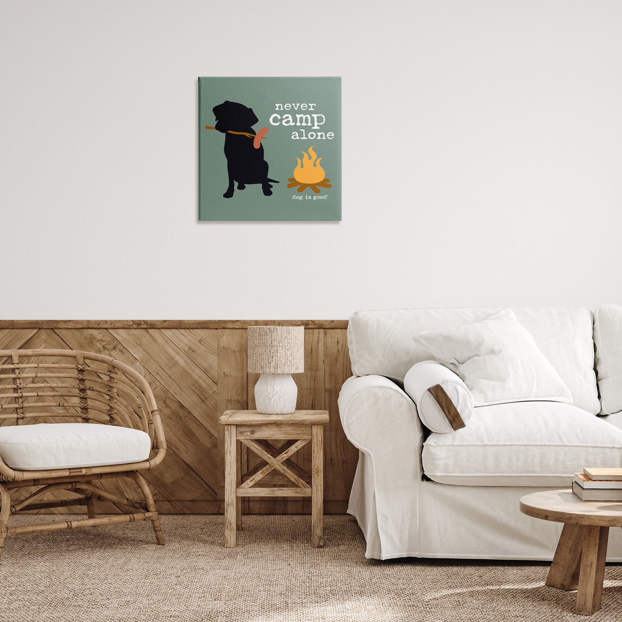 Stupell Industries Never Camp Alone Dog Animals Painting Wrapped Canvas Art Print Wall Art, 24 x 24