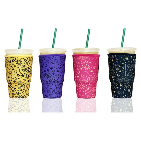Baxendale and Co 4-Pack Large (32oz) Reusable Neoprene Insulator Sleeve for Iced Coffee or Cold Beverage Cups (Wanderlust Mix 2)