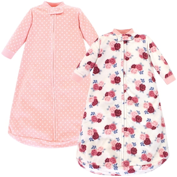 Saco de dormir de forro polar para bebés, paquete de 2 unidades, color rosa floral, de 0 a 9 meses