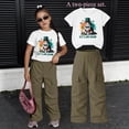 thumbnail image 2 of MEZZALL Girls Outfit Sets Short Sleeve Tops And Cargo Shorts Two Piece Playwear With Cute Cartoon Print Breathable Casual Versatile Kids Outfit Sets Everyday Wear, 2 of 3