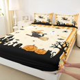 thumbnail image 3 of Manfei Halloween Skeleton Pattern Fitted Sheet Full,Magic Witch Cat Bed Set,3 Pieces,1 Fitted Sheet and 2 Pillowcases, 3 of 6