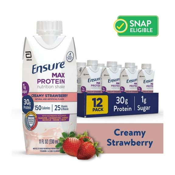 Ensure Max Protein Nutrition Shake, Creamy Strawberry, 11 fl oz, 12 Count