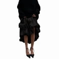thumbnail image 2 of Women'S Bubble Satin Maxi Skirt Low Waist Ruffle Pleated A Line Puffy Summer Flowy Balloon Skirt Black L, 2 of 8