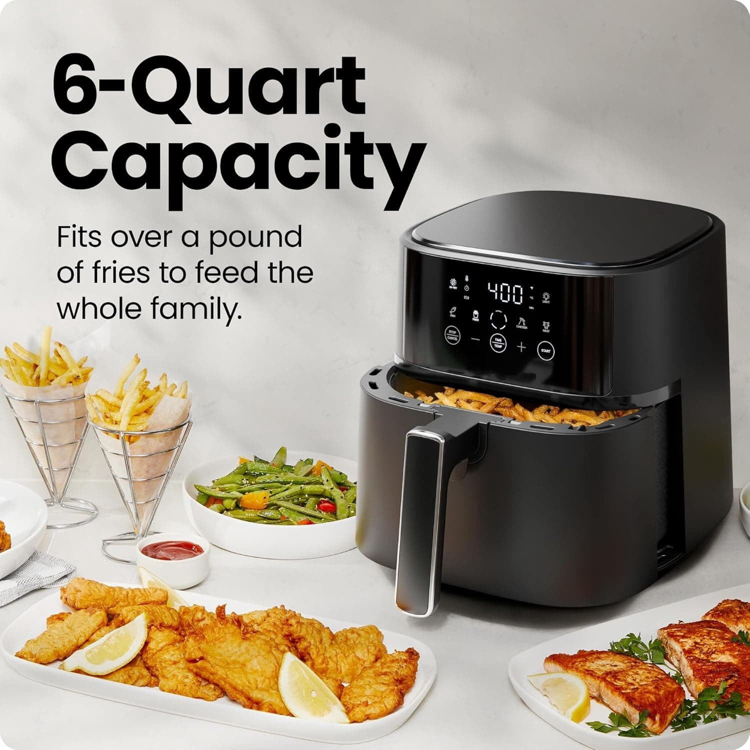Air Fryer – 6 QT Compact Airfryer for Quick & Easy Meals in Minutes, Features Hi-Fry Technology for Extra Crisp, Touchscreen Controls with 4 Presets, Nonstick & Dishwasher Safe Basket - Black