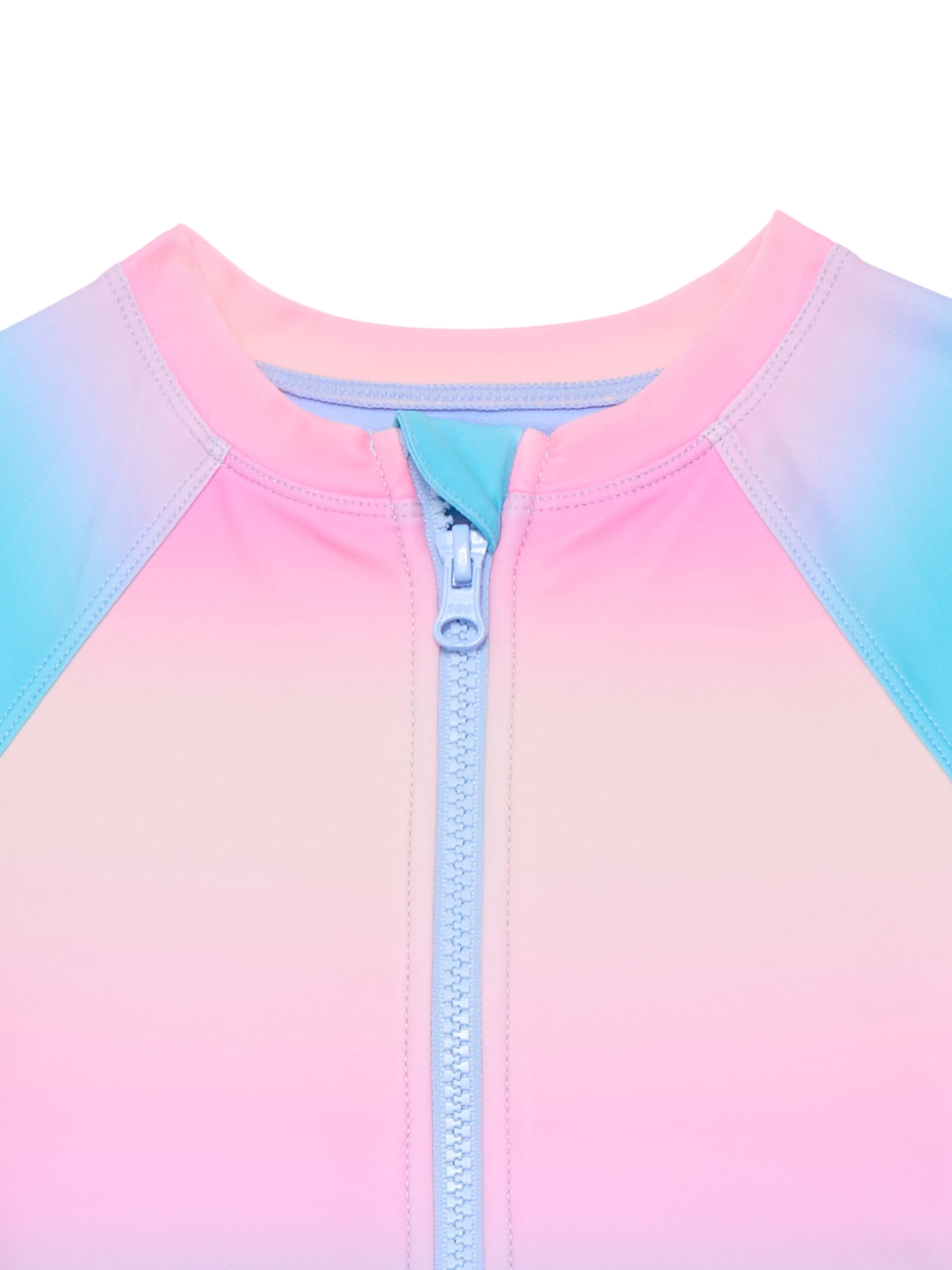 Wonder Nation Girls Zip Up Rash Guard One Piece Swimsuit with Long Sleeves, Sizes 4-16