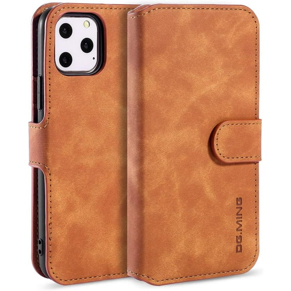Case for iPhone 11 Pro Max, Luxury PU Leather Case Vintage Wallet Flip Cover TPU Inner Shell [Card Slots] [Magnetic Closure] Stand Function Folio Shockproof Full Protection -Brown