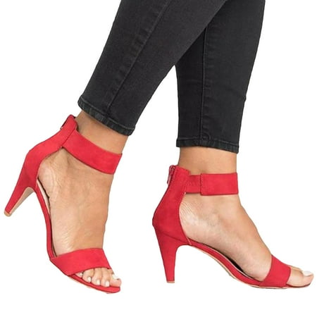 

Summer Open Toe Stiletto Heel Ankle Strap Back Zip Plus Size Sandals Women Shoes