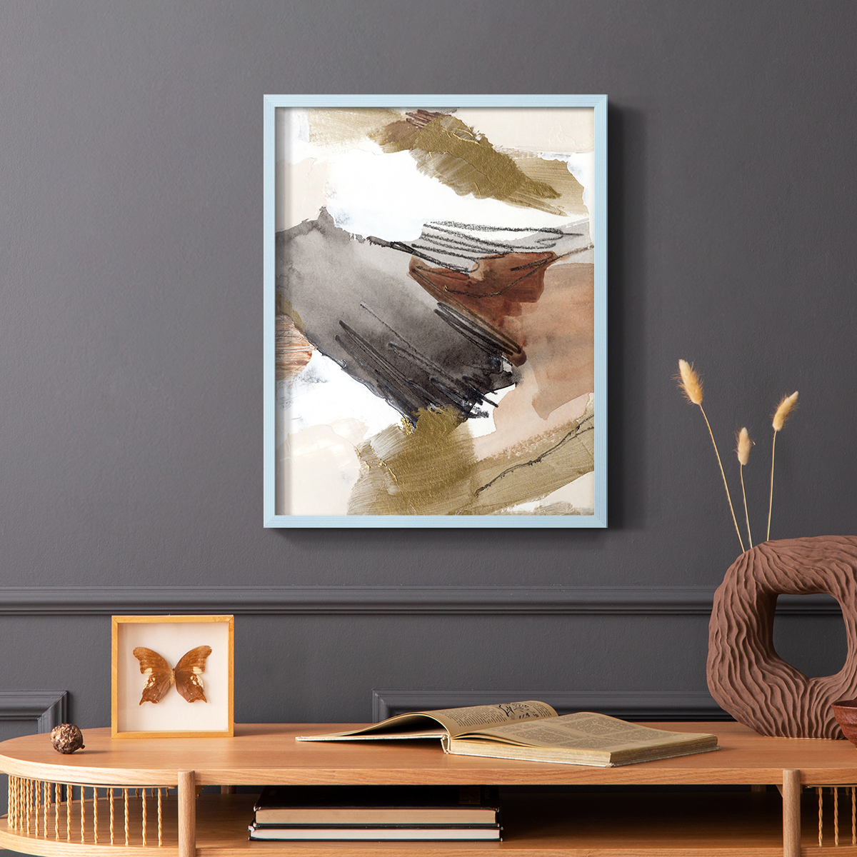 Antique Gold III Framed Print in Blue Solid Wood Framed Print No Nail Hanging