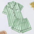 thumbnail image 4 of Short Sleeve Satin Pajamas Set for Women Button Down Sleepwear Matching Silky Shorts Comfy Pjs 2 Piece Lounge Sets, 4 of 9