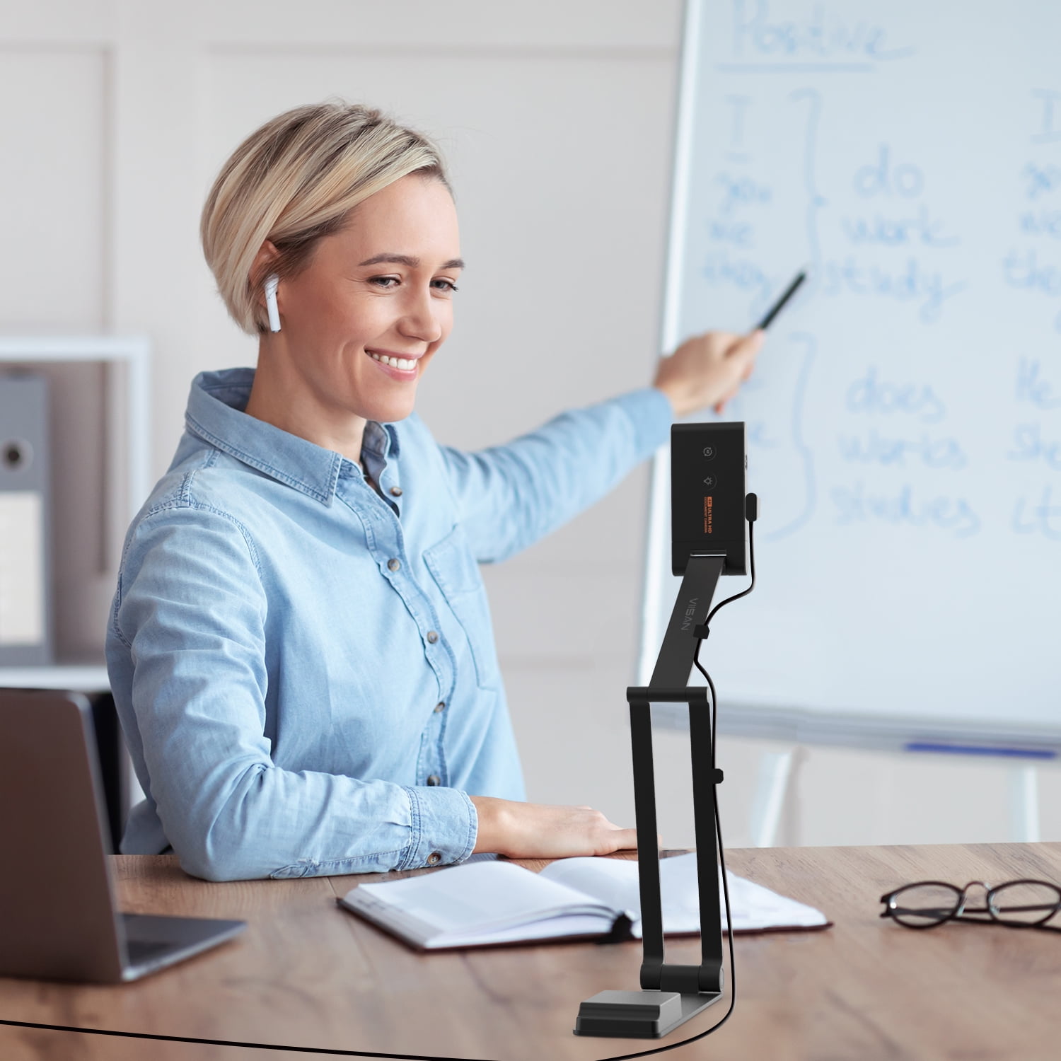 VIISAN VS13AI 13MP USB Document Camera with AI-Noise Reduction Mic —  4K Ultra HD A3-Size Capture, Dual-Mode Autofocus, LED Light, Foldable for Web Conferencing, Live Demo, Compatible macOS & Windows