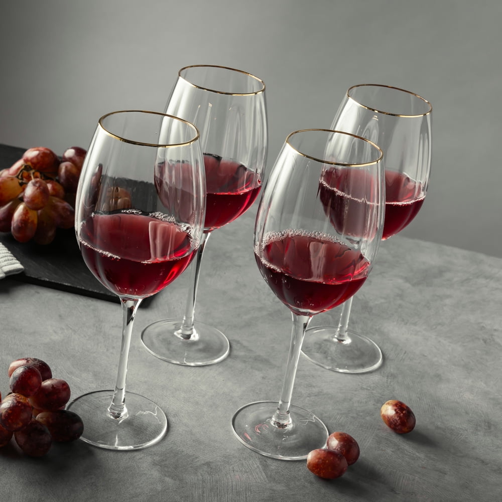 Thyme & Table Scalloped Wine Glasses with Gold Rim, Set of 4