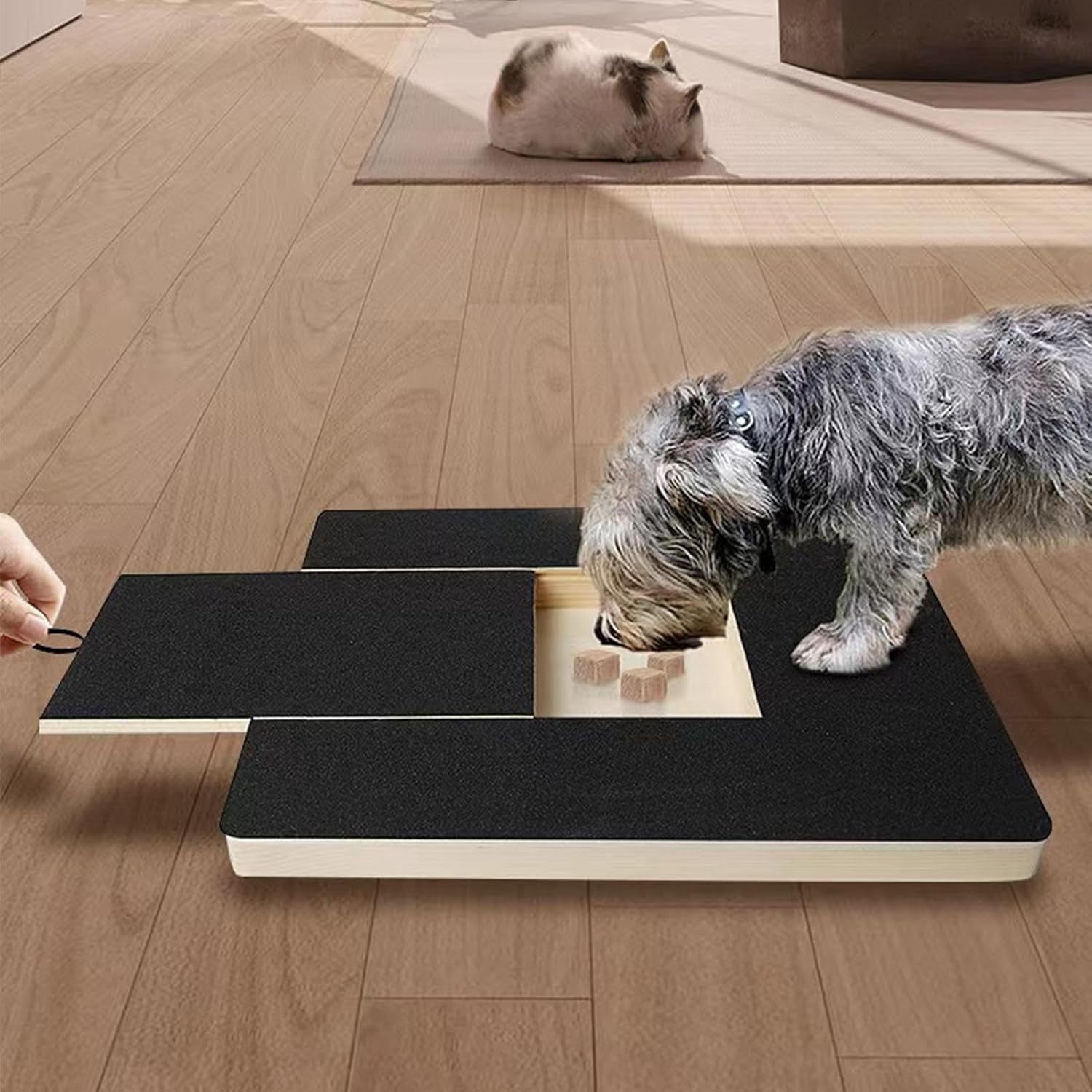 Dog Nail Scratch Board File, Dog Pull-Out Nail Scratchboard Wooden Dail Scratch Boards for Dogs with Built in Snack Box Sandpaper, Ensures of Furniture, Floors, Sofas, Carpets (Black)