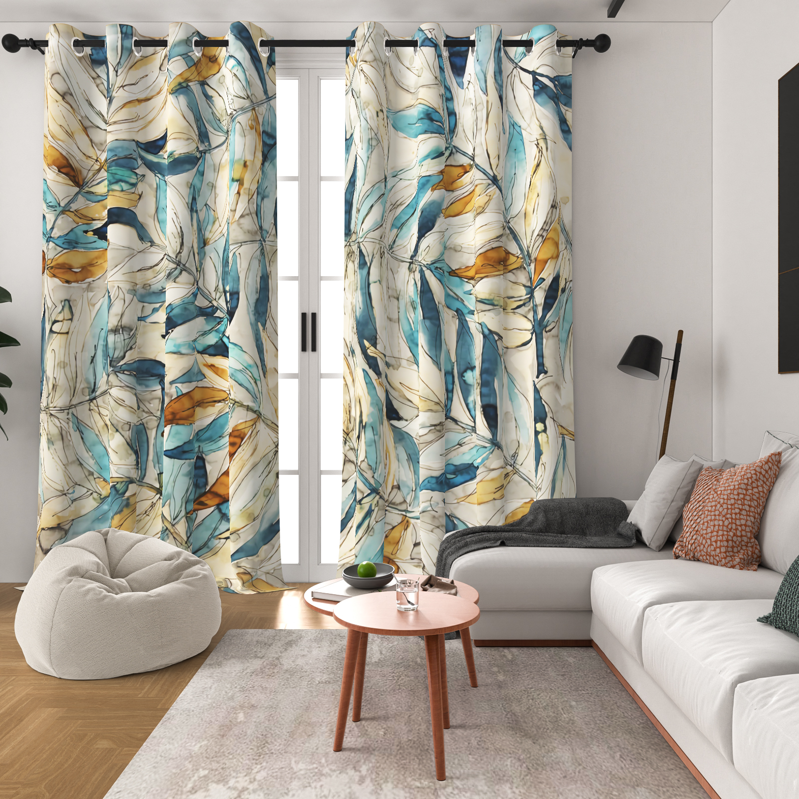 Lfeey Watercolor Leaves Print Blackout Curtains 84 in Long, Window Drape for Bedroom Living Room, 2 Panels