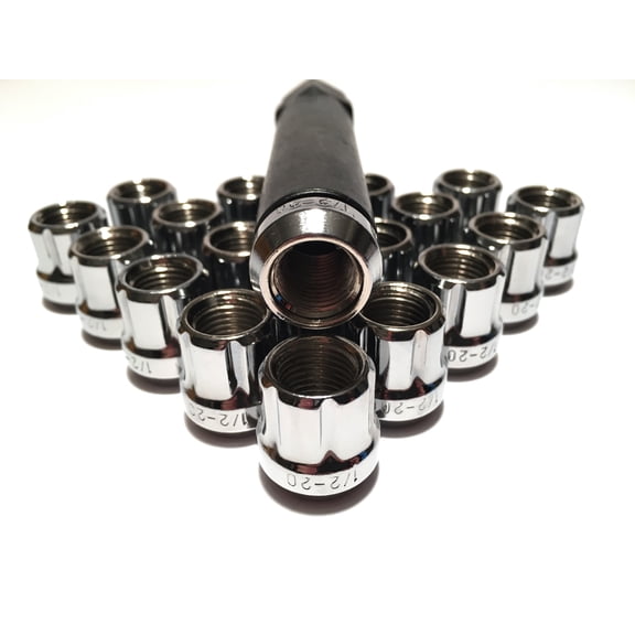 20 Open End 6 Spline Lug Nuts Tuner Style 1/2"x20 Chrome Bulge 1/2x20   Key Ford