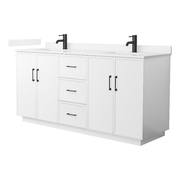 Elan TK 72" White Double Vanity & White Quartz Top (1-Hole) & Black Trim