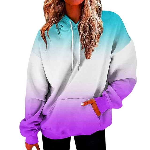 Timegard Chandails en Molleton pour Femmes Grande Taille à Capuche avec Fermeture Éclair Chandail Dégradé Automne Décontracté Ample