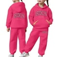 thumbnail image 3 of CXYYY Girls Hoodies 2 Piece Outfit Set Fashion Letter Print Long Sleeve Tracksuit Hooded Sweatshirt and Pants for Kids Fall Winter Clothing Hot Pink Size: 10-11 Years, 3 of 8