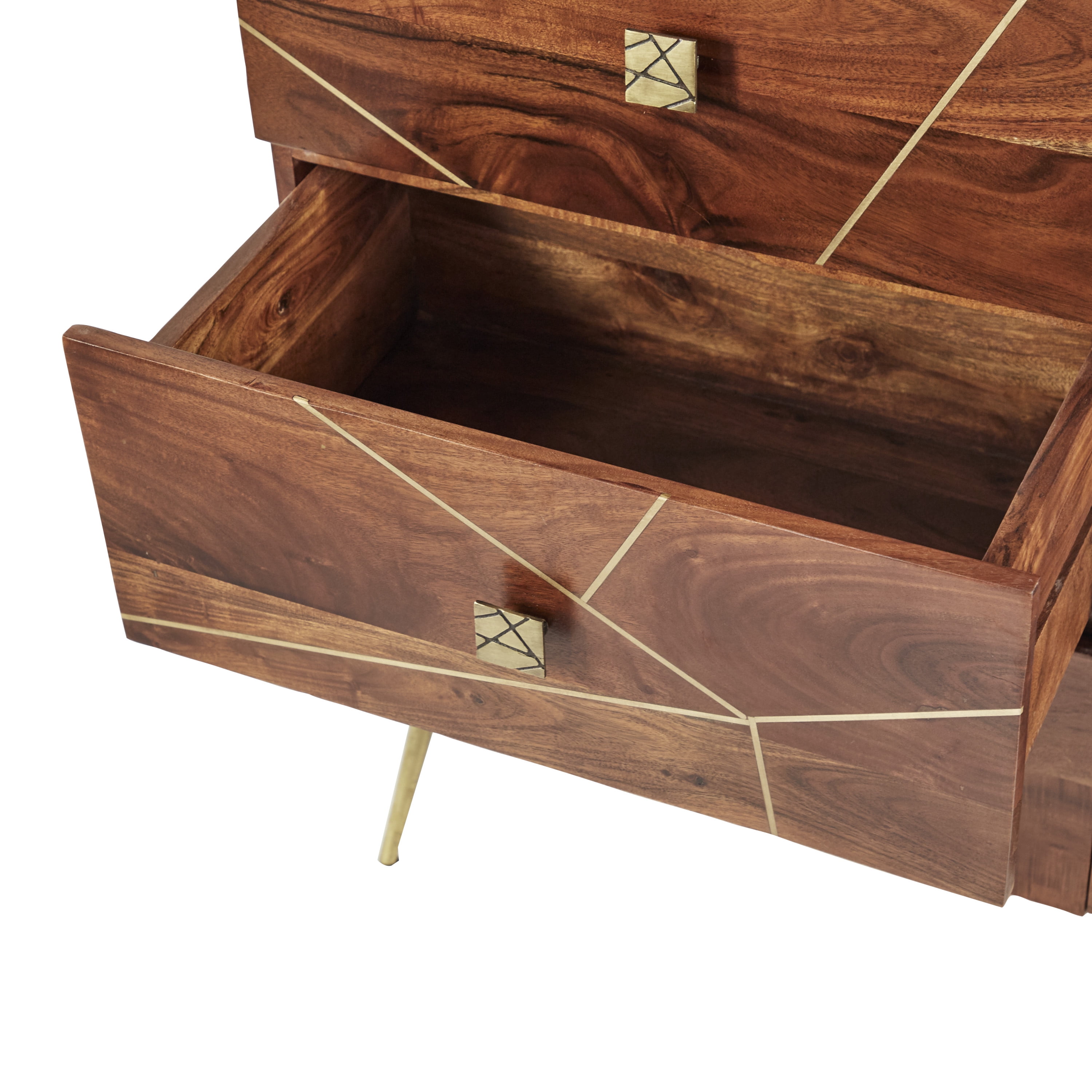 DecMode 46" x 36" Brown Metal 3 Drawers 1 Shelf and 2 Doors Buffet with Gold Inlay, 1-Piece