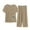 Khaki, variant on Ladies Cotton Linen Short Sleeve Printed Blouse Capri Pants 2PCS Suit Nightwear Sleepwear Night-clothes Pajamas Nighty