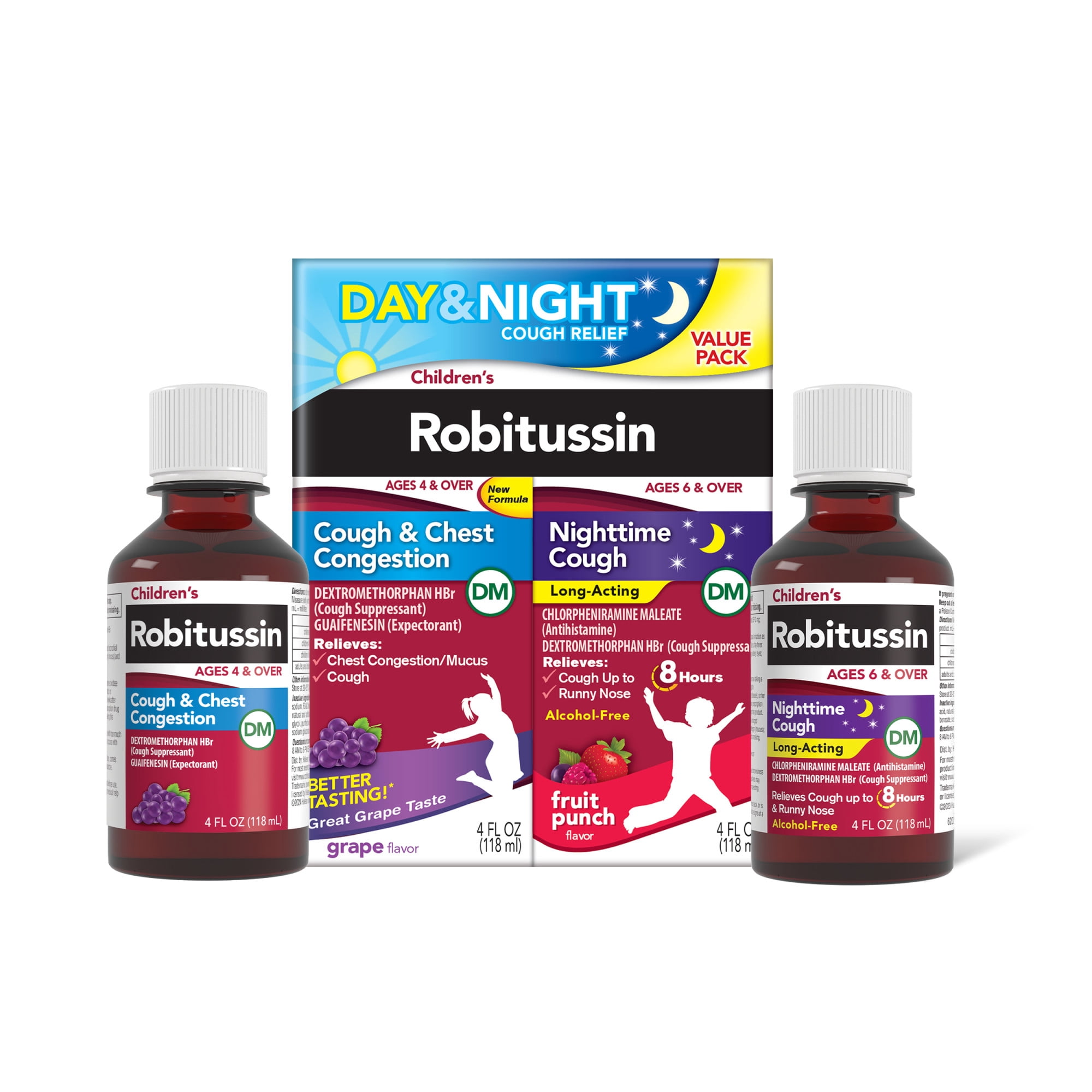 Children's Robitussin Kids Cough and Cold Medicine for Day and Night Relief Syrup, 4 fl oz, 2 pack