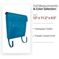 thumbnail image 3 of NACH Euro Series Modern Mailbox, Decorative Mail Holder, Wall Mount Mailboxes for Outside, Rust Resistant Galvanized Metal Mailbox, 12" x 11" x 4.5", Turquoise, MB-44794, 3 of 5