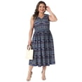 thumbnail image 3 of DARING DIVA Women's Plus Summer Boho V Neck Sleeveless Midi Dress 1X Navy Blue, 3 of 6