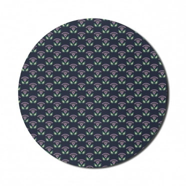 Flower Mouse Pad for Computers, Symmetrical Arrangement of Flowers Petals and Leaves Ornamental Composition on Blue, Round Non-Slip Thick Rubber Modern Mousepad, 8" Round, Multicolor, by Ambesonne