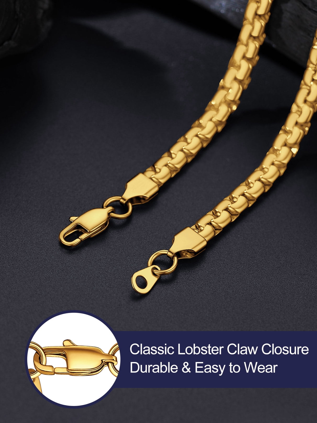 Bandmax 6MM Flat Box Link Chains Necklace for Men Women 14K Gold Plated Solid Stainless Steel Cable Chain Jewelry Birthday Father Day Gift for Mens Son Husband Dad