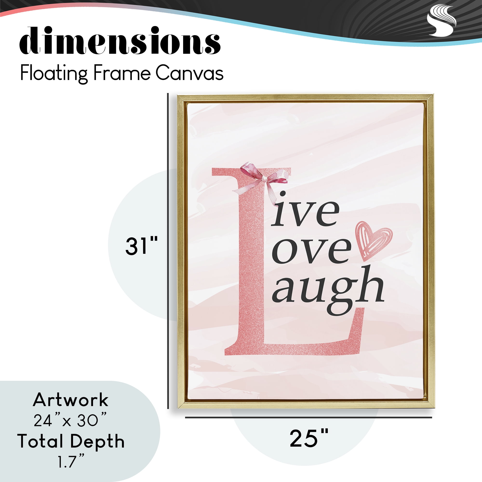 Live Love Laugh Pastel Gold Framed Floater Canvas Wall Art, design by Kim Allen