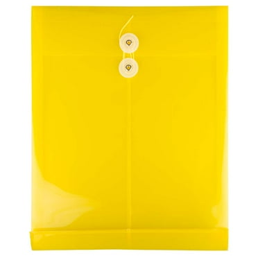 JAM Paper Plastic Envelopes, 9.8x11.8, Yellow, 12/Pack, Button String, Letter Open End