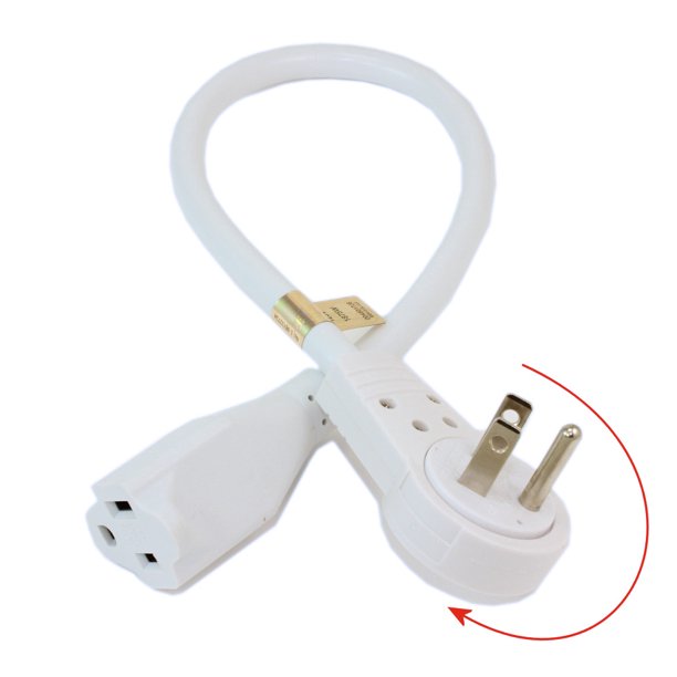 12IN Extension Cord with Flat 360 Degree Rotating Swivel Plug, White