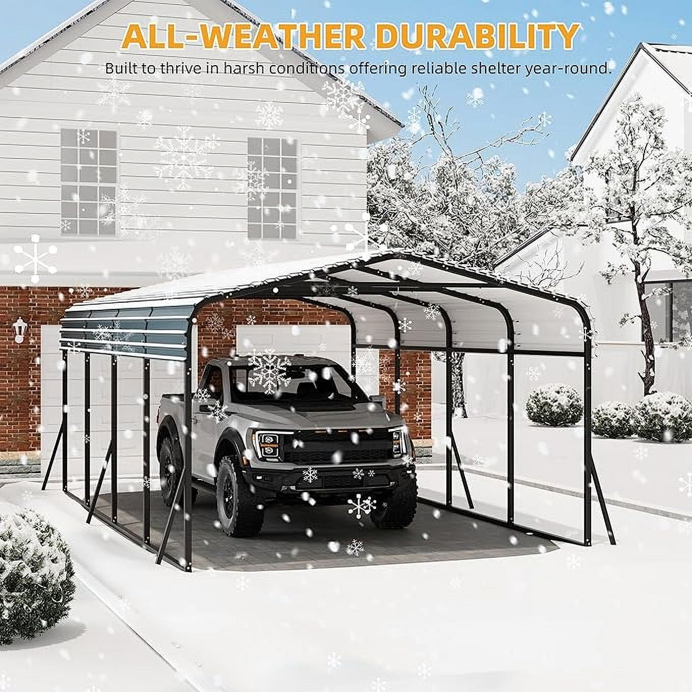 EastVita 12 x 20 FT Metal Carport with Galvanized Steel Roof,Heavy Duty Metal Roof Carport with Enhanced Base,Tall Kits Garage for Tractors,Trucks,Boats,Cars