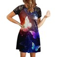 thumbnail image 1 of Moda mujer verano encaje patchwork casual o-cuello estampado manga corta vestido Fridja  qw2426, 1 of 7