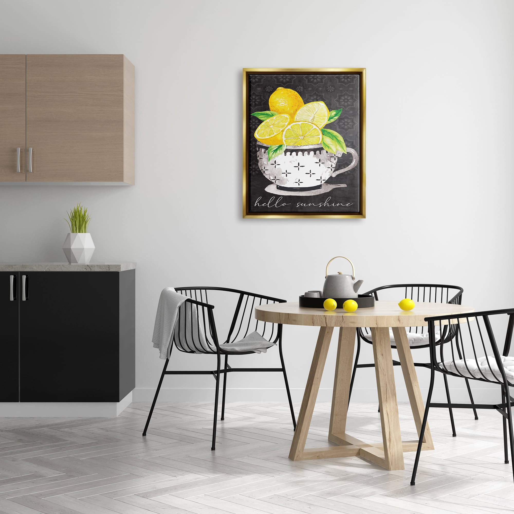Stupell Hello Sunshine Lemons in Teacup Patterned Food & Beverage Painting Gold Floater Framed Art Print Wall Art