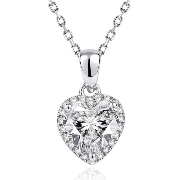 JeenMata Forever Heart 1 Carat - Moissanite - April Pendant Necklace in 18K White Gold Plating over Silver