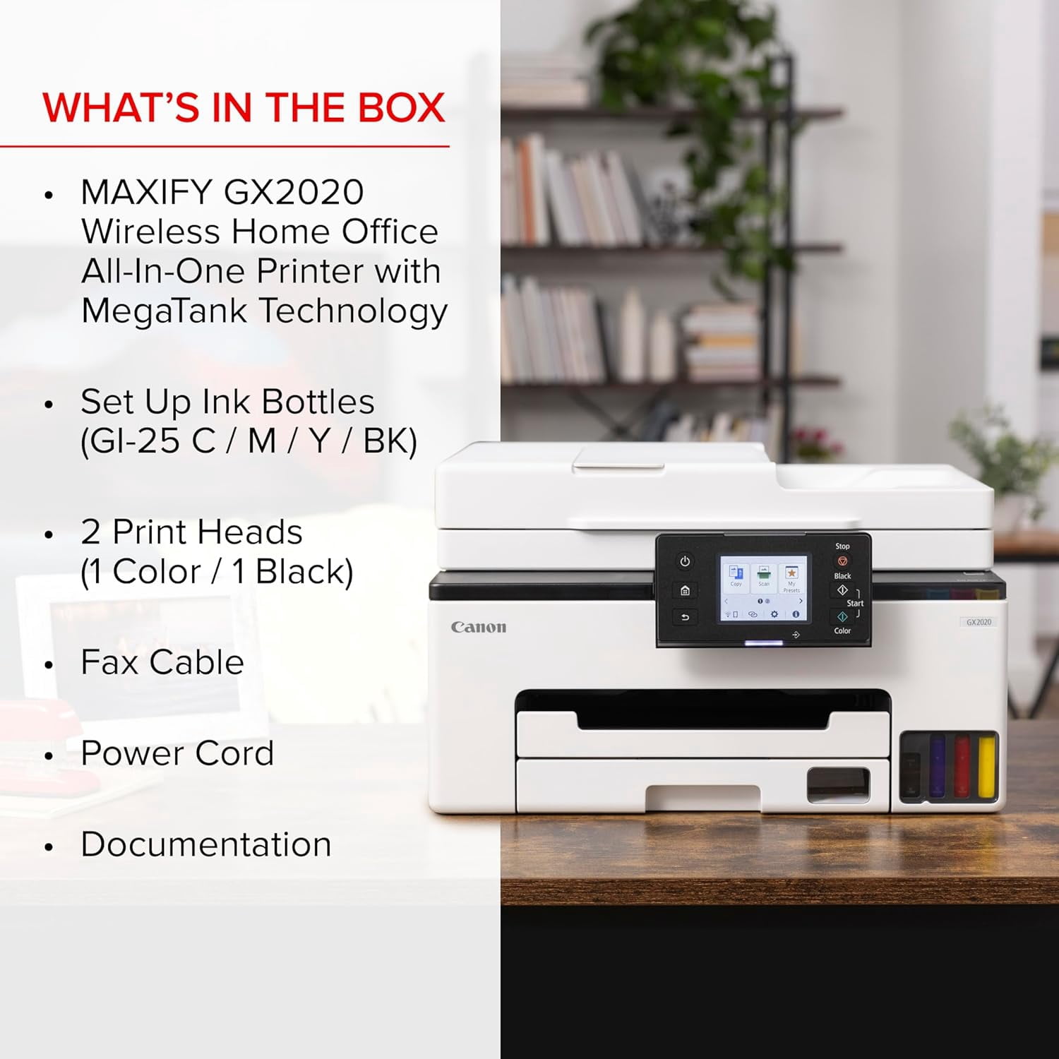 Canon MAXIFY GX2020 MegaTank Wireless All-in-One Printer Bundle Print Scan Copy Fax with Cleaning Kit, Ethernet Cable (International Model)