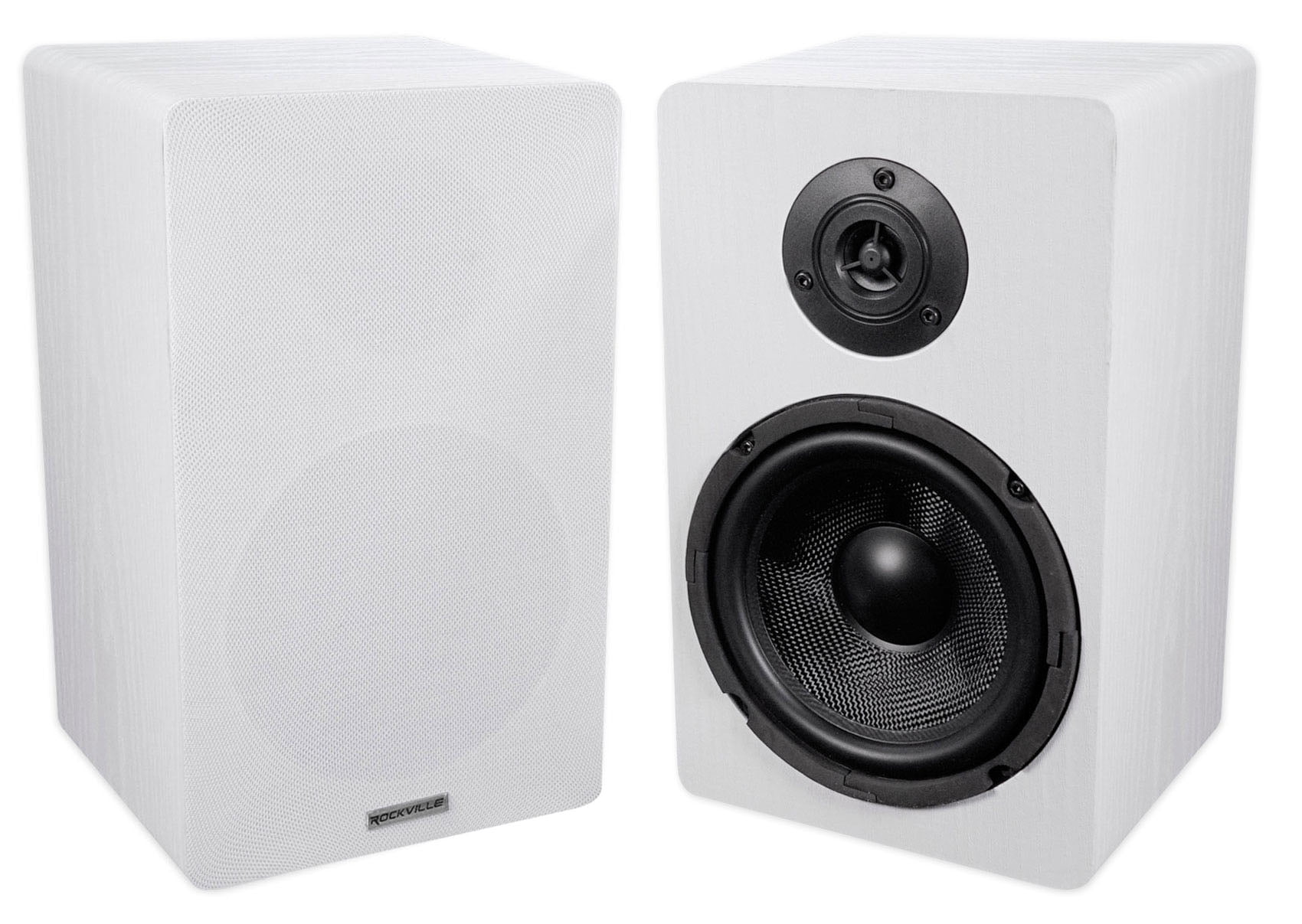 Pair Rockville RockShelf 64W White 6.5" Home Bookshelf Speakers w/21" Stands