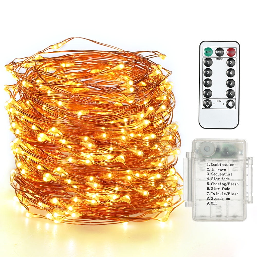 String Lights 39ft 100 LED Rope Light 8 Modes Warm White Lights for