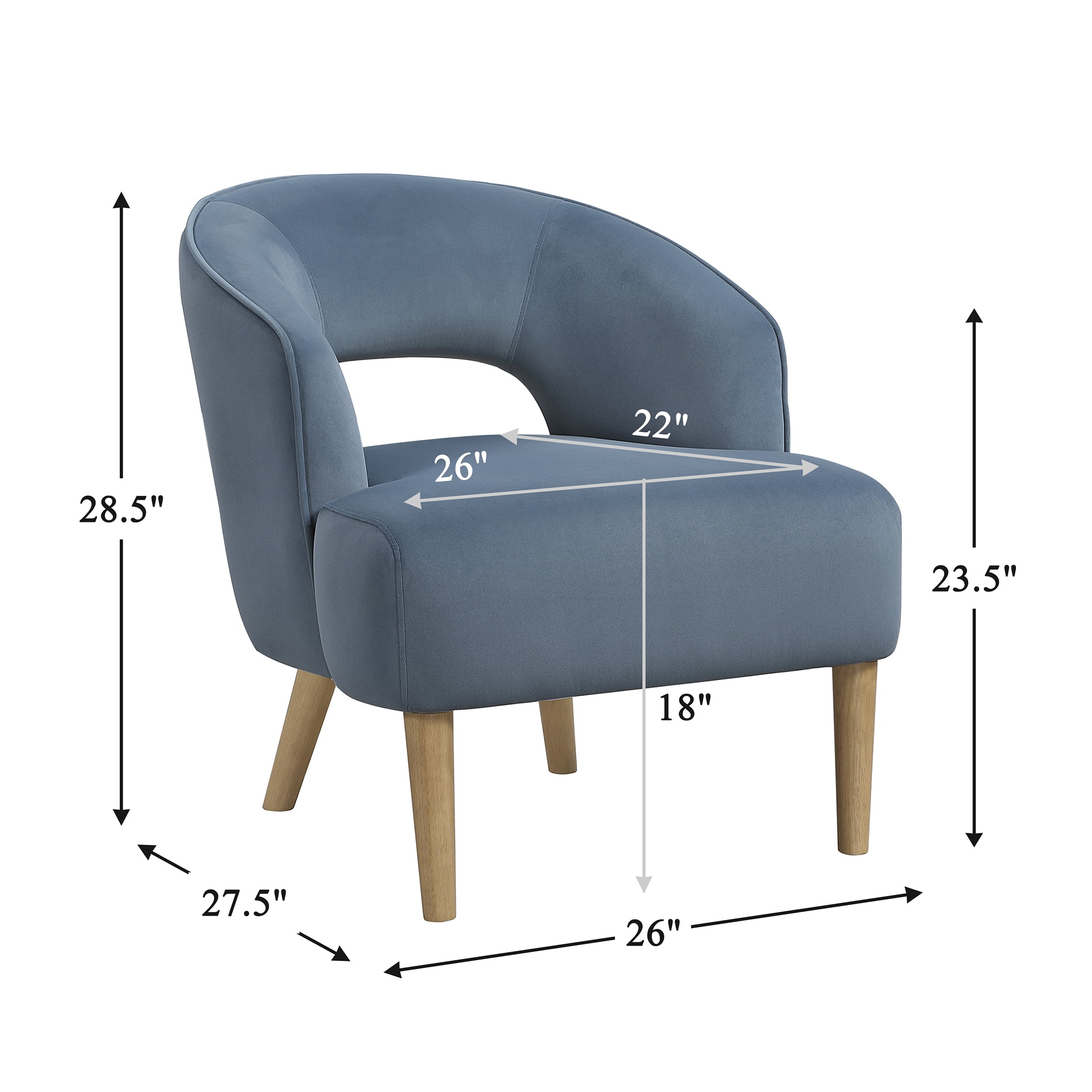 OakvillePark Mirawood Velvet Barrel Accent Chair, Blue
